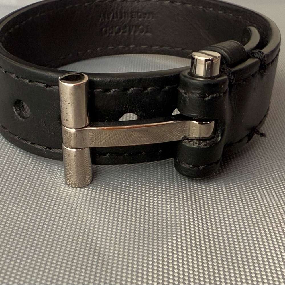 TOM FORD MEN’S Black Leather Bracelet with Silver Accents T ICON